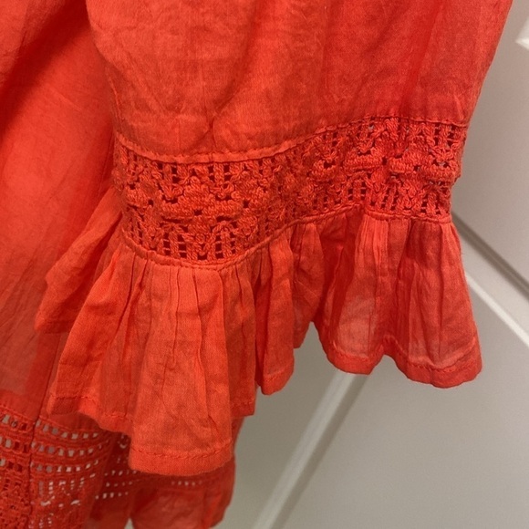 CUTE OPTIONS DRESS Womens L Mini Coral Ruffle sleeve Crochet Square Neck Beach - Picture 5 of 10